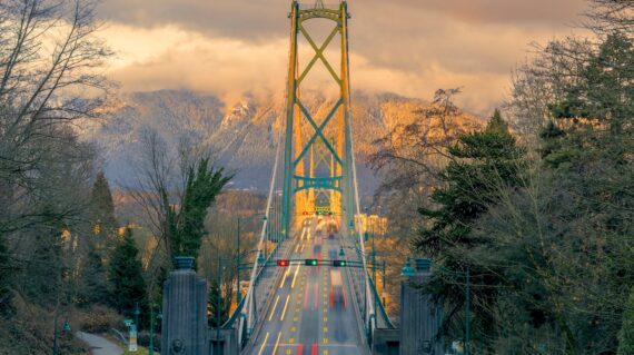 Lions Gate Bridge in sunset, Vancouver