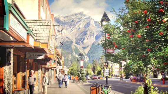 Tourist are shopping in Banff town, one of Canada's most popular destinations