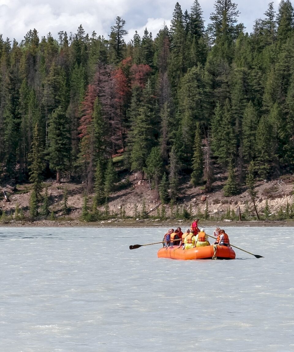 Whitewater rafting on the Athabasca river in Jasper, Alberta