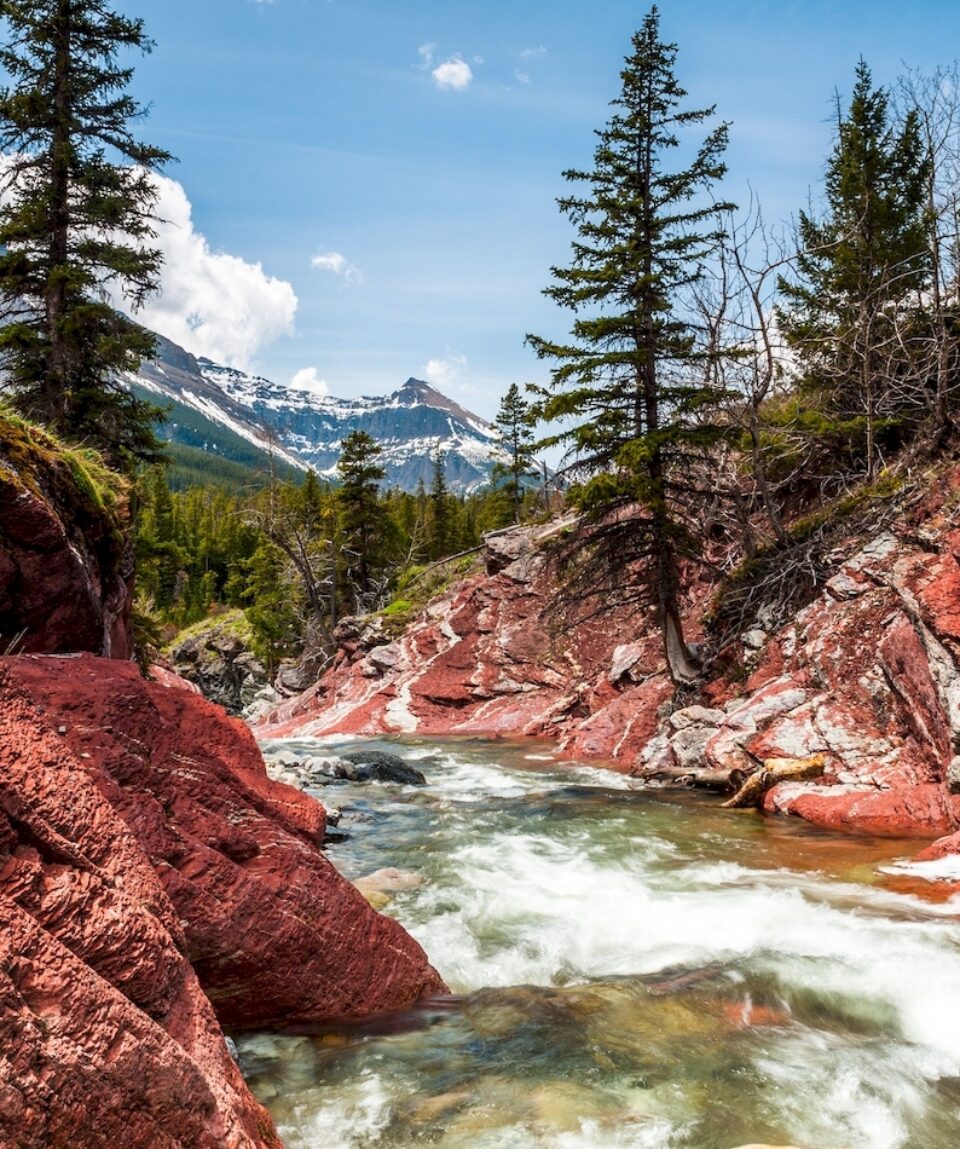 Red Rock creek in motion and canyon in Waterton Lakes National park