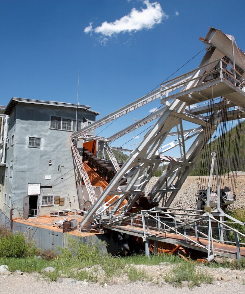 Yankee Fork Gold Dredge was used by miners near Bonanza in the 1940s. It now lies on display in Land of the Yankee Fork Historic Area