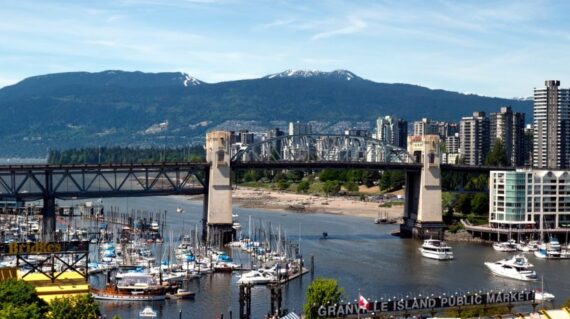 Granville Island and Burrard Street Bridge in Vancouver