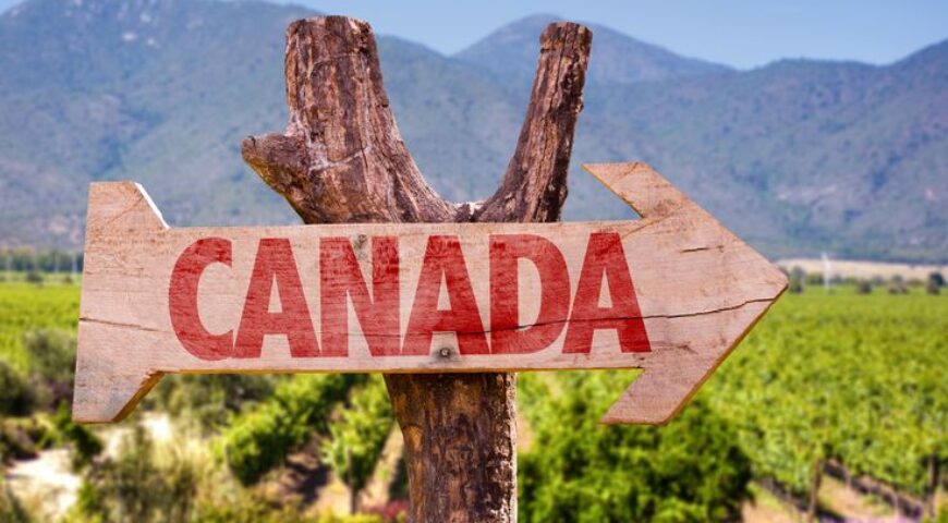 Canada wooden sign with winery background